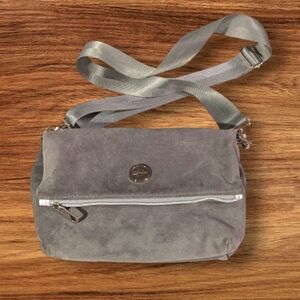 LilyLouLou Crossbody Purse Fold Over Bag Gray Handcrafted Adjustable Suede Lined